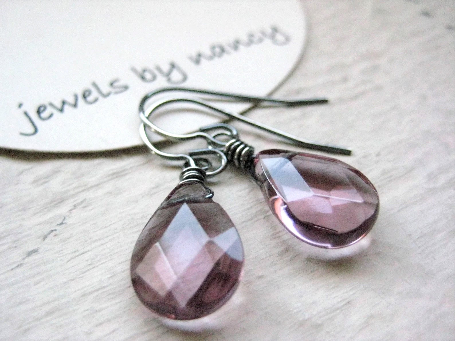 Amethyst Quarz Sterling Silber Ohrringe - Draht Gewickelt Edelstein, Oxidierte Ohrringe, Rustikale Lila von jewelsbyn