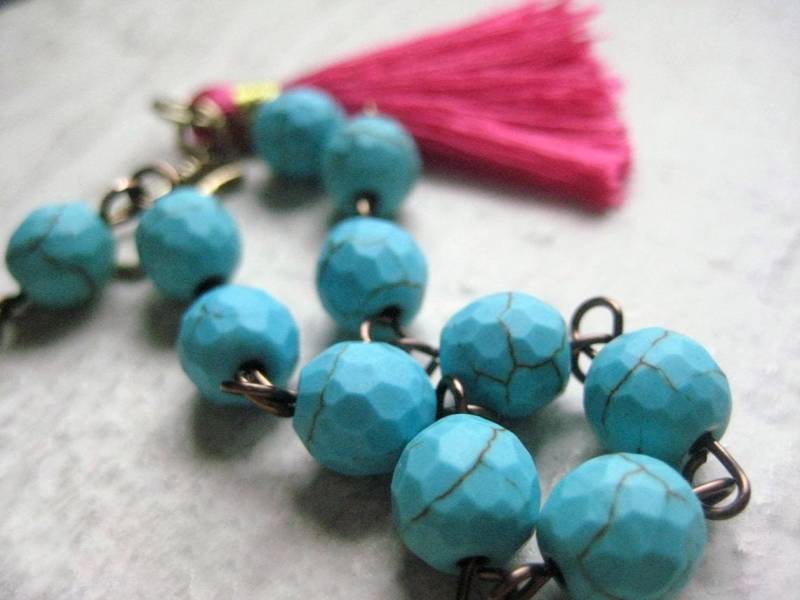 Sale ..türkis Perlen Messing Armband-Türkis Perlenarmband, Rustikaler Edelstein Schmuck, Boho Armband, Quaste Blauer Türkis Schmuck von jewelsbyn