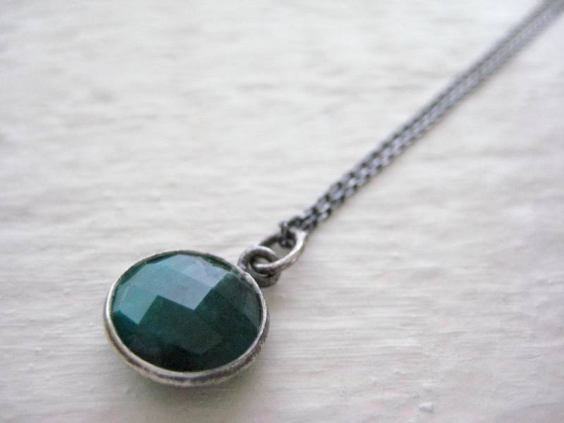 Smaragd Halskette - Sterling Silber Halskette, Oxidierte Edelstein Einfache Für Jeden Tag, Zarte von jewelsbyn
