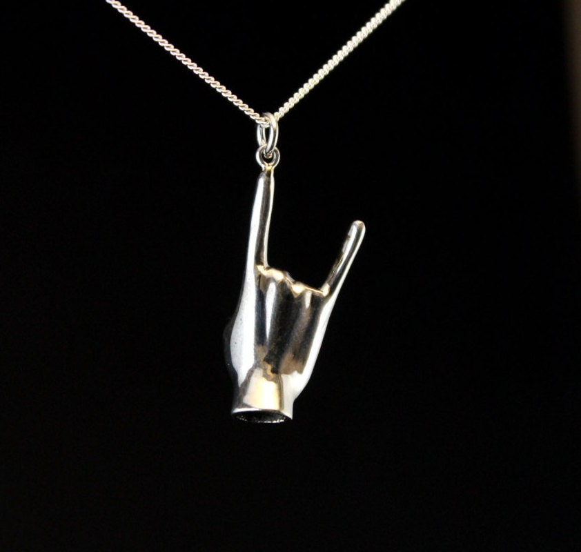 Zeichen Des Horns Anhänger Rock Symbol Für Den Fearless Spirit , Sterling Silber, Handgefertigt von jewelsculpts