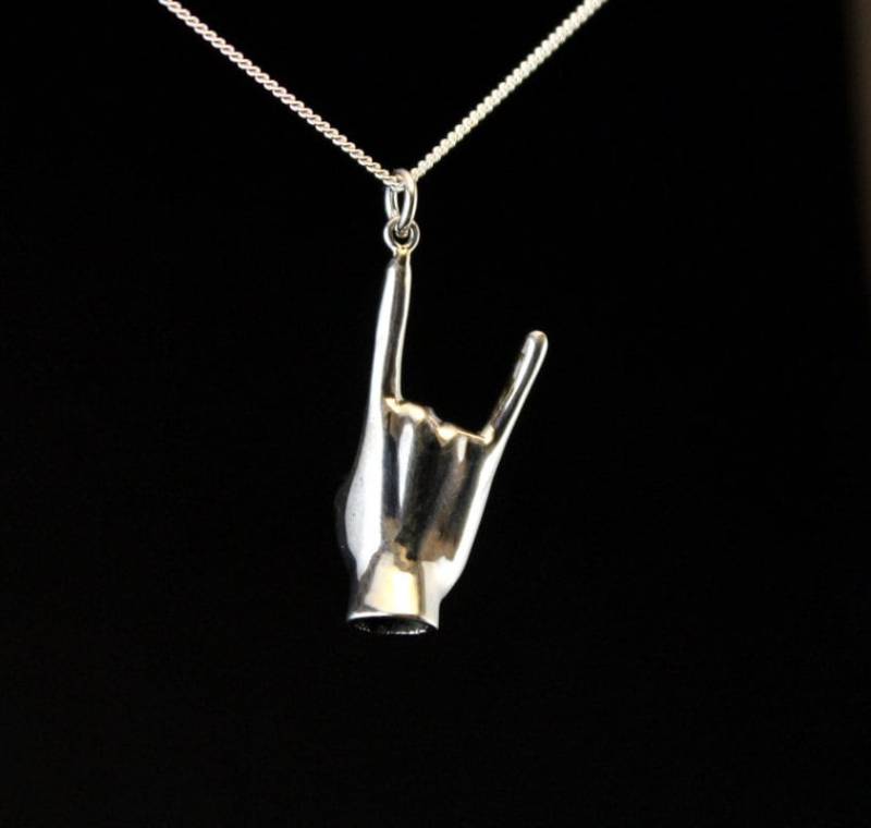 Zeichen Des Horns Anhänger Rock Symbol Für Den Fearless Spirit , Sterling Silber, Handgefertigt von jewelsculpts