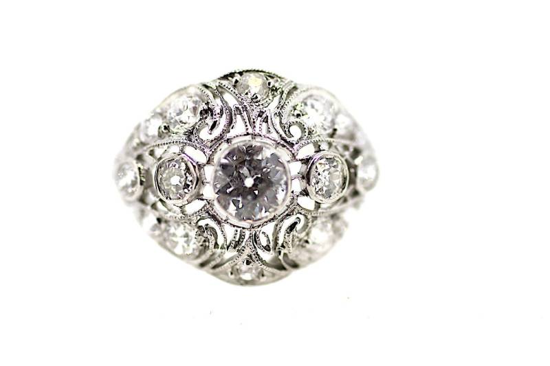 18Ct Art Deco Diamant Kleid Ring/Antiker Altschliff Echter Weißgold Dia von jewelsmayuk