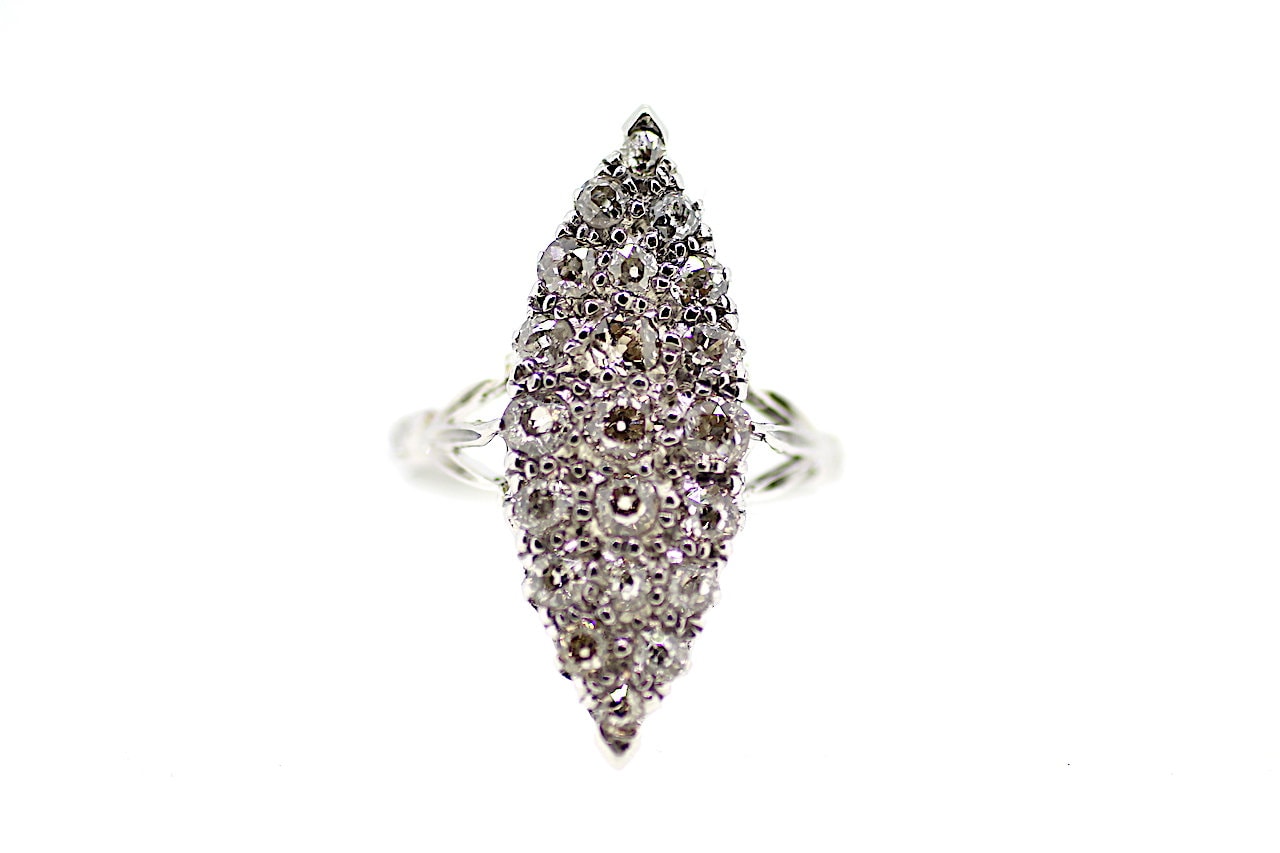 18Ct Edwardian Marquise Form Diamant Cluster Ring/Vintage Altschliff Weiß Gold von jewelsmayuk