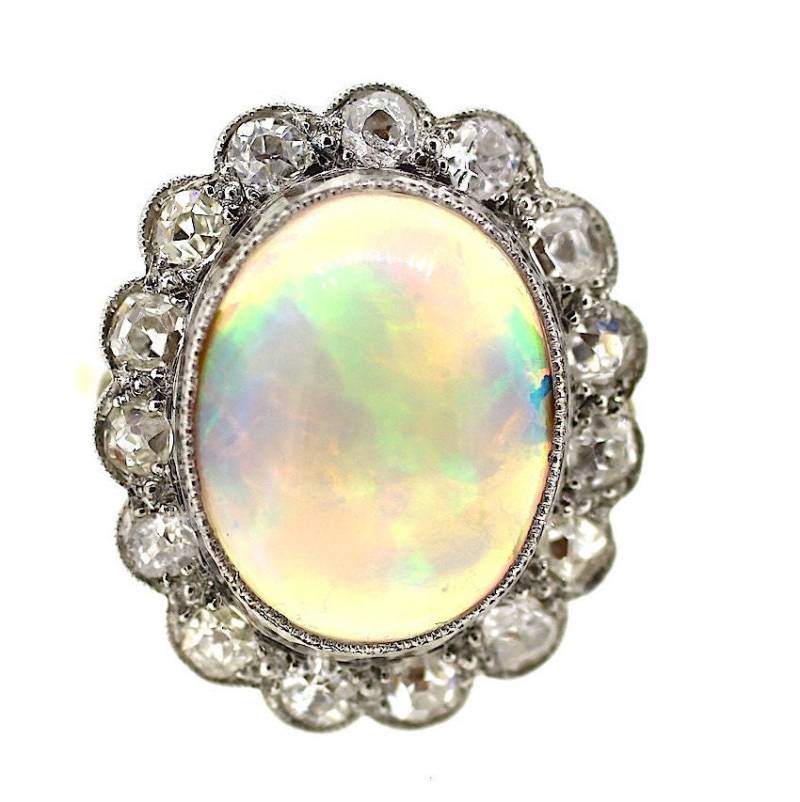 Art Deco Opal Und Diamant Ring/Großer Gold Band Vintage Weißer Art Deco Opal Und Diamant Ring/Großer Gold Band Vintage Weißer von jewelsmayuk