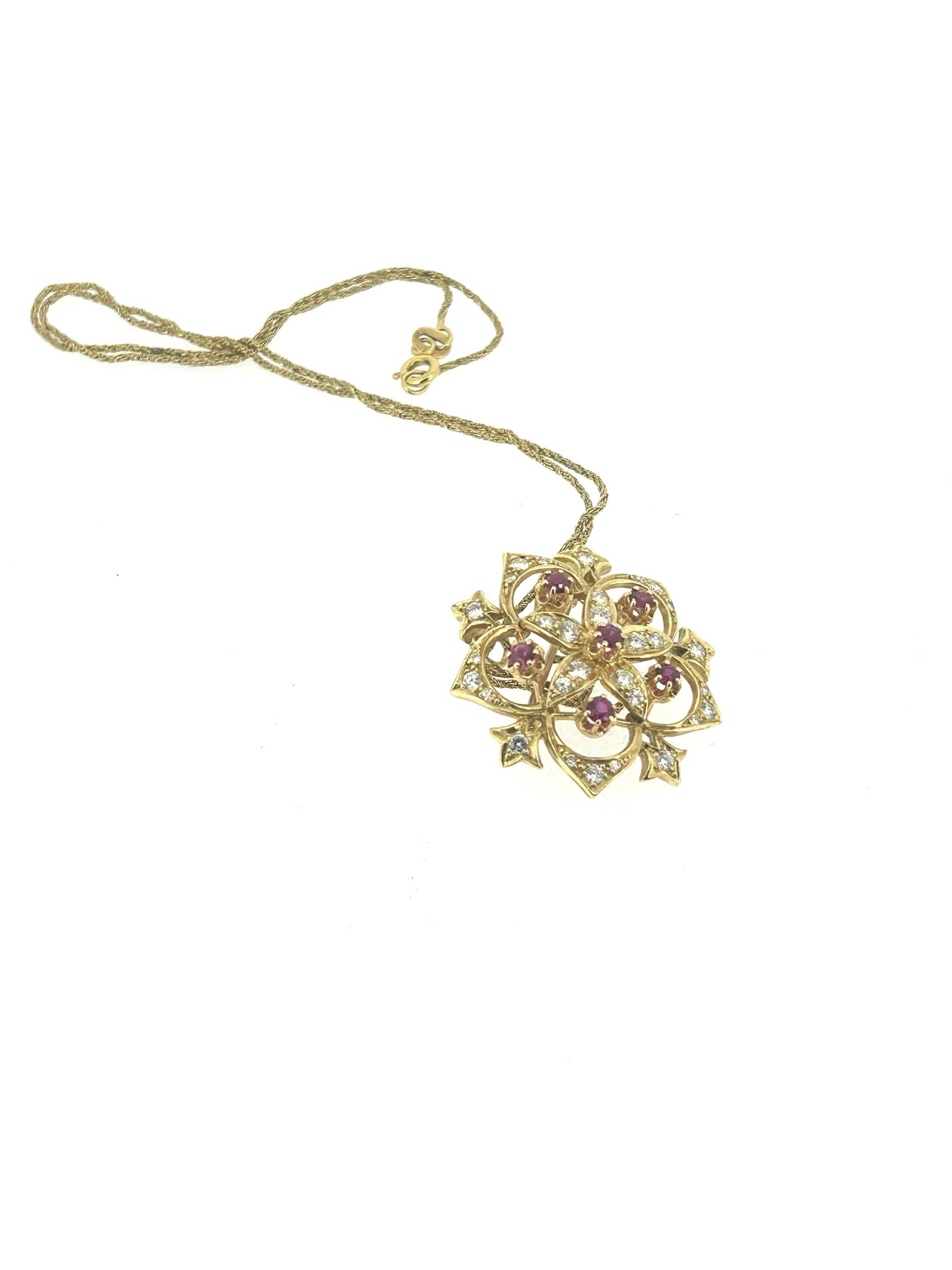 Jugendstil Rubin Diamant Brosche Anhänger/Gold Antike Kette von jewelsmayuk