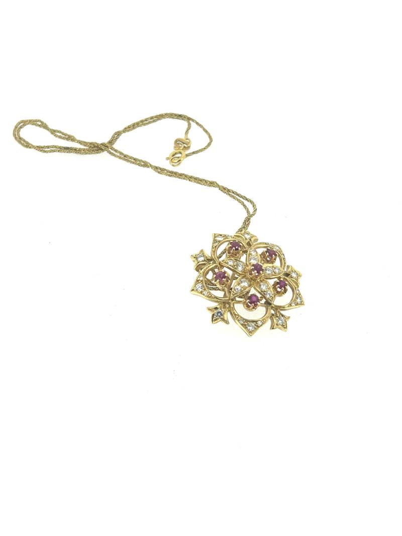 Jugendstil Rubin Diamant Brosche Anhänger/Gold Antike Kette Jugendstil Rubin Diamant Brosche Anhänger/Gold Antike Kette von jewelsmayuk
