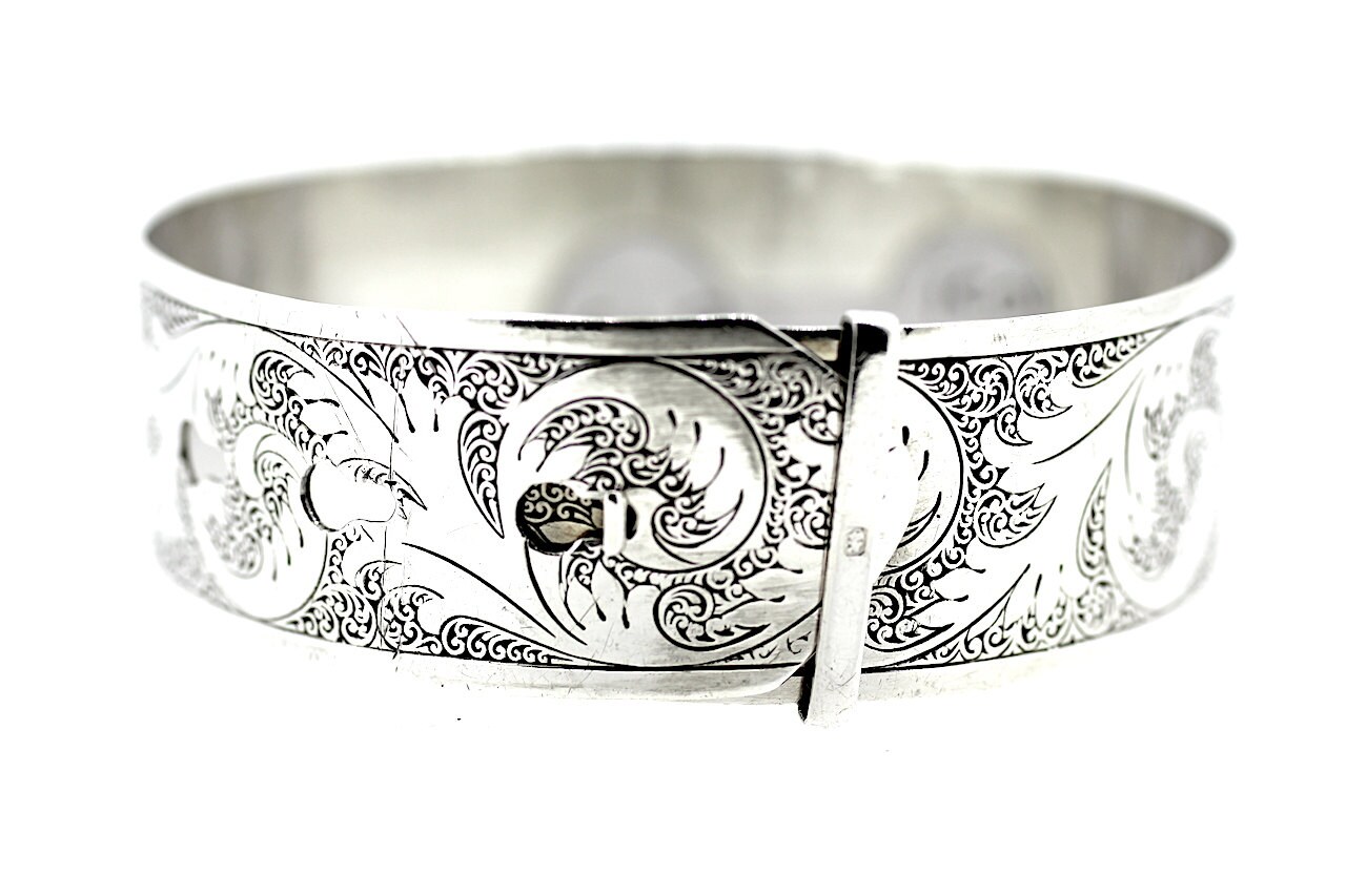 Silber Gürtel Armreif/Vintage Armband Gravierter Blumen Antiker von jewelsmayuk