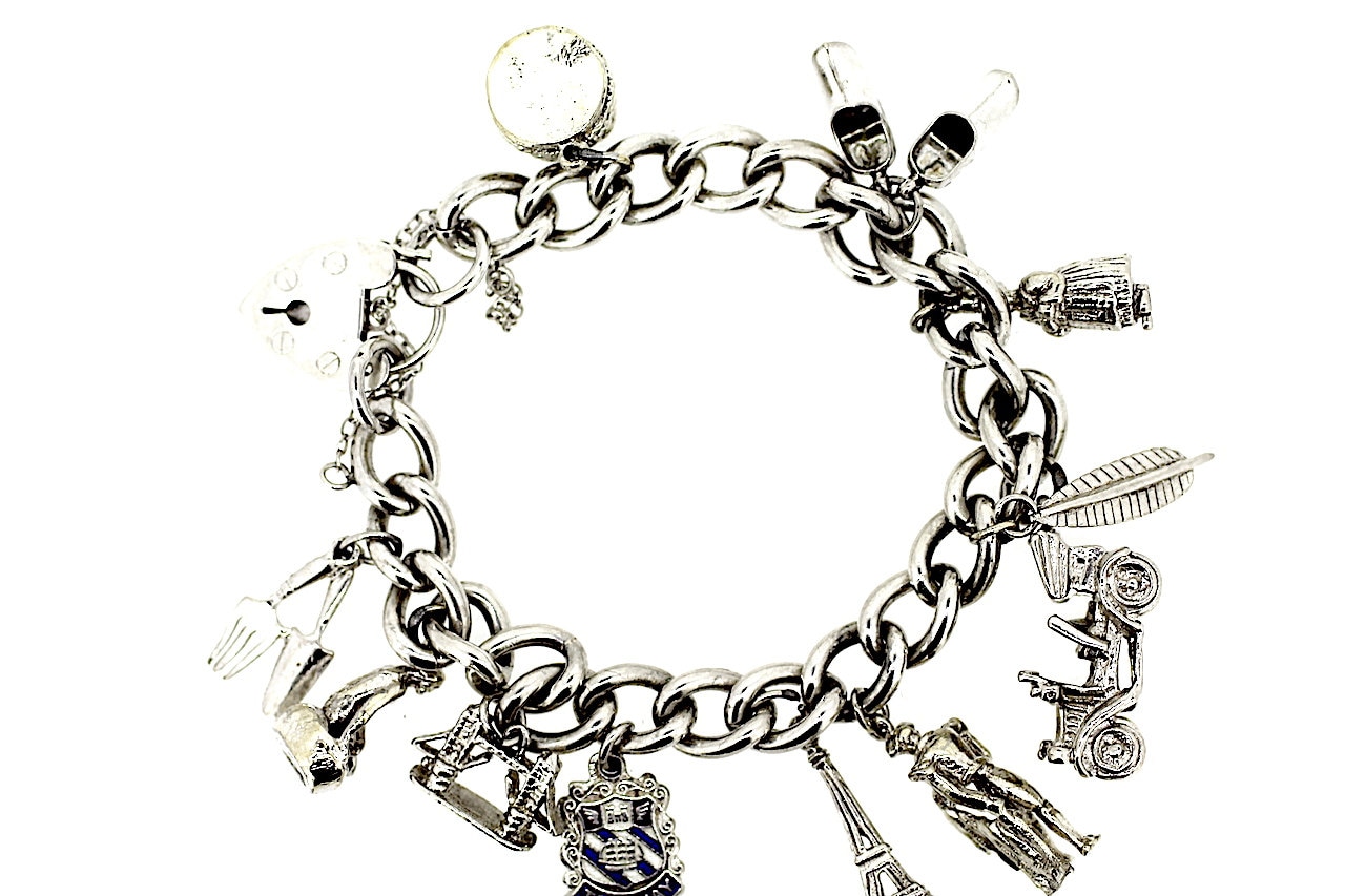 Vintage Bettelarmband/Silber Torquay Englisch Charms Panzerarmband von jewelsmayuk