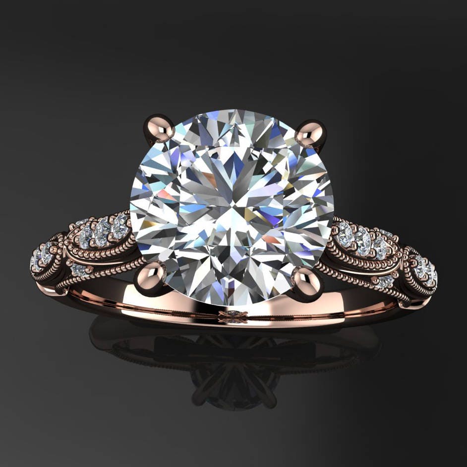 Annette Ring - 2 Karat Neo Moissanit Verlobungsring, Vintage Inspiriert von jhollywooddesigns