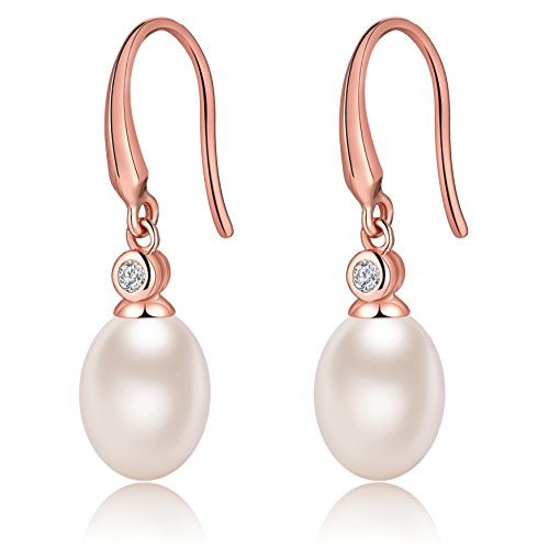 Ohrringe Damen Perle 925 Sterling Silber natürliche Süßwasser Perle Drop Ohrringe mit Zirkonia Haken Ohrringe für Damen(Jiahanzb) von Jiahanzb