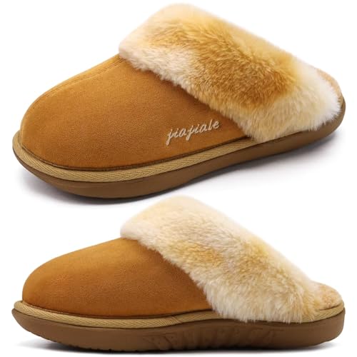 jiajiale Damen Hausschuhe Ladies Gemütlich Warm Flauschig Slipper für Winter Slip On Weiches Kissen Memory Foam Hausschuhe mit Harten Gummisohle Indoor Outdoor Khaki EU42 von jiajiale