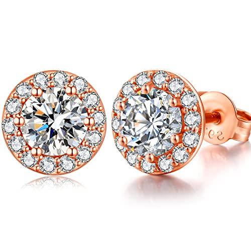 Ohrringe Rosegold Ohrringe Silber 925 Damen Ohrringe aus Rosegold Ohrstecker Echt Silber Ohrringe Stecker Rosegold Solitär Ohrstecker Silber Diamant Ohrringe Vergoldet Zirkonia Ohrringe von jiamiaoi