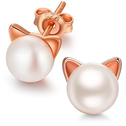 Ohrringe Kazte Rosegold Katzen Ohrringe für Mädchen Ohrstecker Katze Perlenohrringe Kinder Ohrringe Silber 925 Katze Ohrstecker Perlenohrringe Katze Rosegold Silber Ohrringe Perle Katze von jiamiaoi