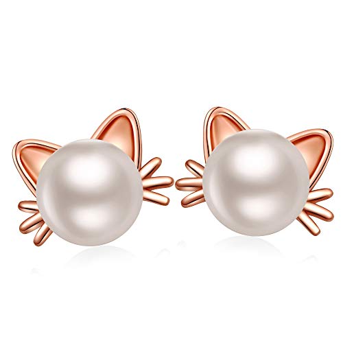 Katze Ohrringe Rosegold Ohrringe Kinder Ohrringe Perle Katzen Perlenohrringe Silber Ohrstecker Katze Rose Gold Ohrringe Mädchen Ohrringe Katze Katzenliebhaber Katzen Schmuck Weihnachts Ohrringe von jiamiaoi