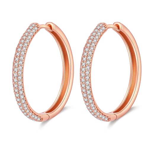 Creolen Rosegold Ohrringe Damen Große Creolen Rosegold mit Stein Creolen Groß Rosa Kreolen Ohrringe Rosegold Hängend Hängende Ohrringe Rose Creolen Gross 20mm Kreolen Groß Silber 925 von jiamiaoi