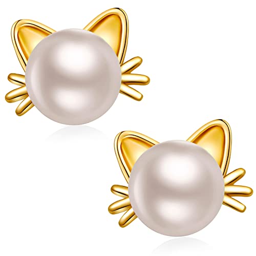 Katze Ohrringe Mädchen Kinder Ohrringe Katze Ohrstecker Gold Katzen Ohrringe Gold Perlenohrrinnge Katze Ohrringe Perle Katze Deko Perlen Ohrringe Mädchen Gold Ohrringe Katze Schmuck von jiamiaoi