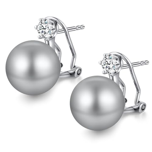 Graue Perlenohrringe Silber 925 Perlen Ohrringe Silber 925 Perle Ohrringe Perle Grau Perlen Ohrhänger Perlenohrringe Stecker Hängende Ohrringe Damen Ohrstecker Perle 10MM von jiamiaoi