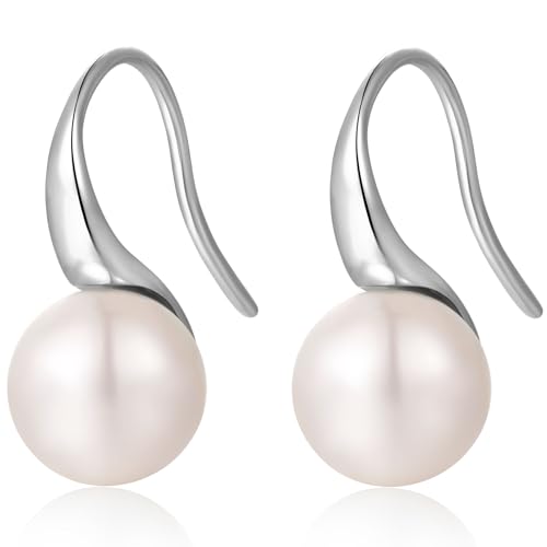 Perlen Ohrringe Damen Silber Perlenohrringe Hängend Ohrringe mit Perlen Ohrhänger Silber Perlen von jiamiaoi