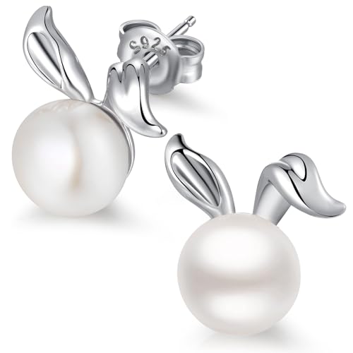 Ohrringe Ostern Kaninchen Schmuck Hase Ohrstecker Perle Hasen Ohrringe Silber 925 Mädchen Perlenohrringe Silber Stecker von jiamiaoi
