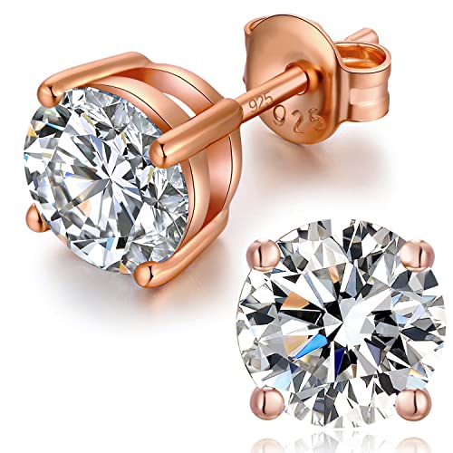 Herren Ohrringe Rosegold Damen Ohrstecker Rosegold Diamant Ohrringe Damen Herren Ohrstecker Silber Viereckig Zirkonia Ohrringe Männer Silberne Ohrstecker Rosa Ohrringe Stecker 4mm von jiamiaoi