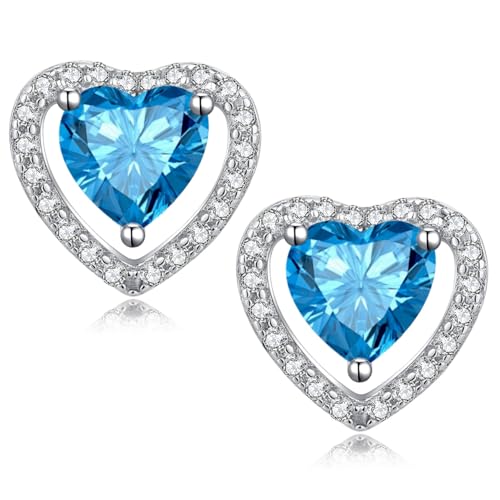 jiamiaoi 925 Sterling Silber Herz Ohrringe Stecker mit Zirkonia Diamant, Blau, 2 Stück jiamiaoi 925 Sterling Silber Herz Ohrringe Stecker mit Zirkonia Diamant, Blau, 2 Stück von jiamiaoi