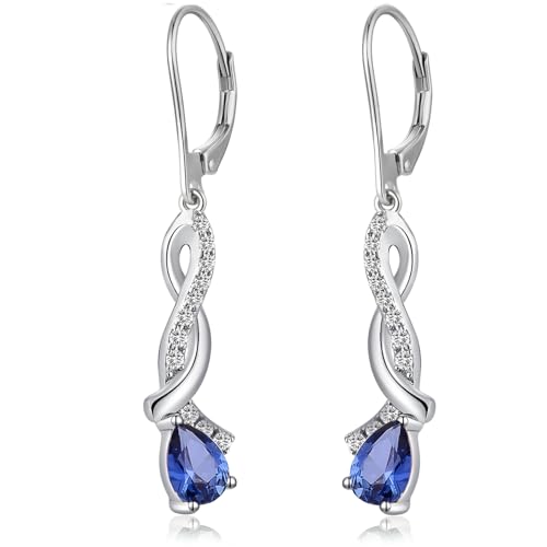 Jiamiaoi 18K Weißgold Plattiert Brillant Ohrringe Silber 925 Hängend Sterling Silber Unendlichkeit Infinity Lang Damen Diamant (A4-Hebel Blau) von jiamiaoi
