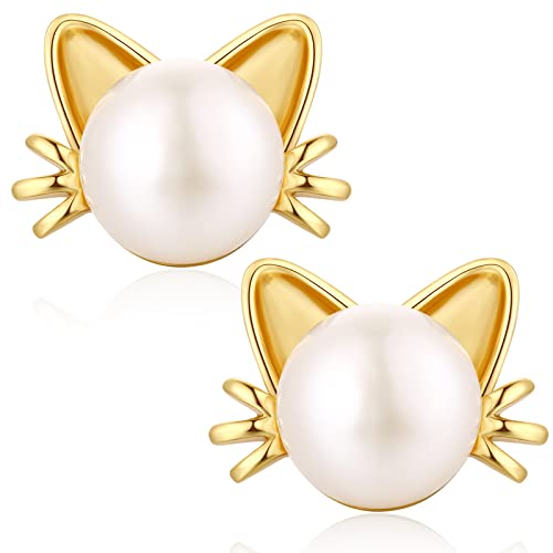 Katze Ohrringe Gold Katzen Ohrringe Silber 925 Damen Maedchen Katzen Ohrringe Silber Ohrringe Perle Katze Perlenohrringe Stecker Gold Katzen Perlen Ohrringe Katzen Ohrstecker Gold Ohrringe Perle von jiamiaoi