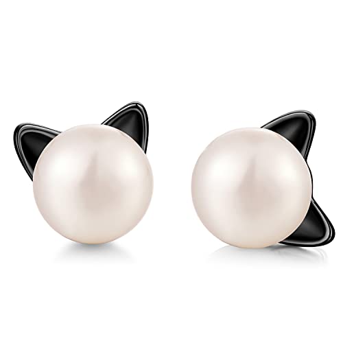 Jiamiaoi Katzen Ohrringe Damen Mädchen Ohrstecker Katze Perlenohrringe Silber 925 Katzen Geschenk Schmuck für Katzenliebhaber, Silber Ohrringe Stecker Kinder von jiamiaoi