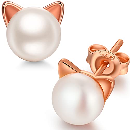 jiamiaoi Katzen Ohrringe Rosegold Ohrringe Damen Rose Perlenohrringe Katze Ohrstecker Silber 925 Katze Ohrringe Perlen Kinder Ohrringe Katze Ohrringe Perle Mädchen Katzen Schmuck Ohrringe Katze von jiamiaoi