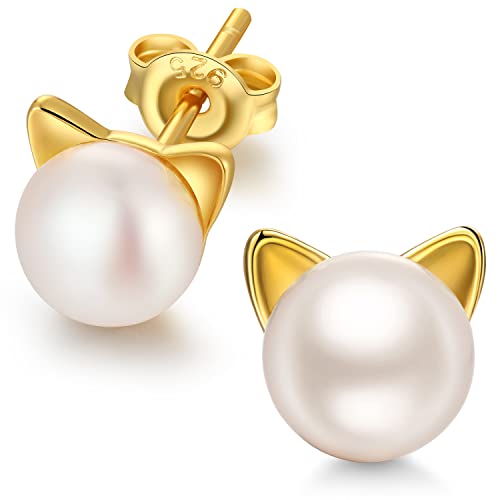 Ohrstecker Gold Katze Ohrringe Stecker Gold Perlenohrringe Silber Katzen Ohrstecker Perle Katzen Schmuck Weihnachts Ohrringe von jiamiaoi