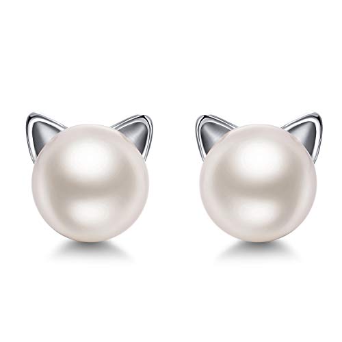 Katze Ohrringe Kinder Ohrringe Katze Perlenohrringe Silber 925 Katze Ohrstecker Silber Katzen Ohrringe mit Perle Mädchen Ohrringe Silber 925 Katze Katzen Schmuck Katze Deco Ohrringe Perlen von jiamiaoi