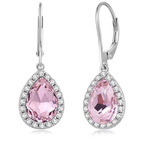 jiamiaoi Ohrringe Hängend Silber 925 Sterlingsilber Ohrringe Hanger Diamant Ohrringe Damen Hängend Hängende Ohrringe Zirkonia Damen Ohrhänger Ohrringe Silber Geburtsstein Rosa von jiamiaoi