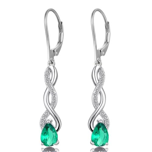 Silber 925 Ohrringe Hängend Grün für Damen - Diamant Zirkonia Ohrhänger Lang Weißgold von jiamiaoi