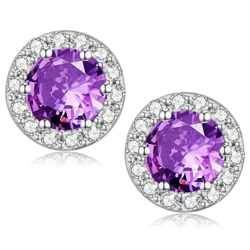 Ohrstecker Damen Ohrringe Silber 925 Halo Diamant Ohrringe Zirkonia Ohrringe Silber Damen Weißegold Ohrringe Damen Ohrringe Silber 925 Stecker Lila von jiamiaoi