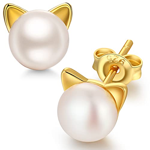 Katze Perlen Ohrringe Perlenohrringe Silber 925 Ohrringe Gold Perlen Ohrringe Damen Silber Ohrstecker Katzen Ohrringe für Mädchen, Geschenk für Mädchen jiamiaoi von jiamiaoi