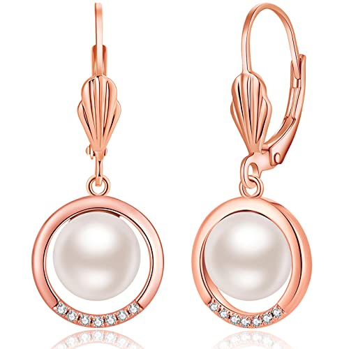 Jiamiaoi Perlenohrringe Hängend Rosegold - Damen Ohrringe Mit Echten Perlen - Creolen Mit Perlen von jiamiaoi