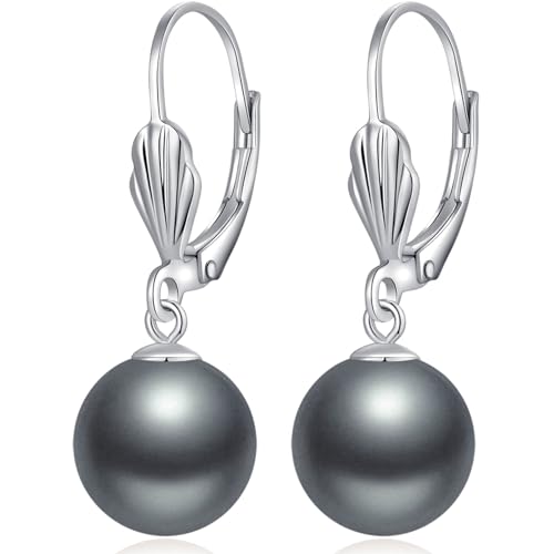 Perlenohrringe Hängend Perlen Ohrringe Silber 925 Damen Ohrringe Silber Perle Hängend,10mm Perlenohrringe Silber Hängend Schwarz von jiamiaoi