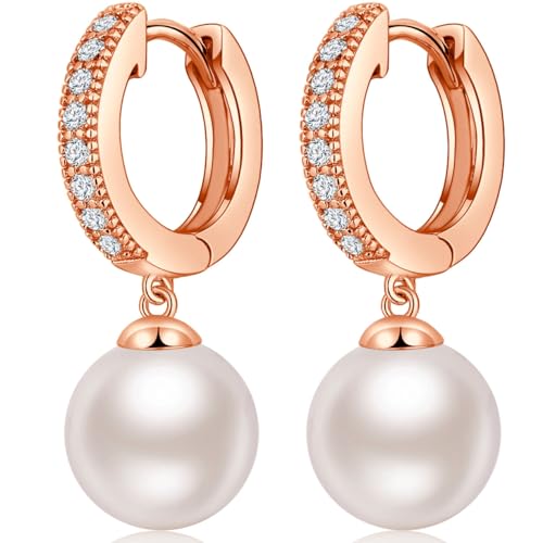 jiamiaoi Perlenohrringe Hängend Rosegold Ohrringe Perle Creolen mit Perlen Ohrringe Hängend von jiamiaoi