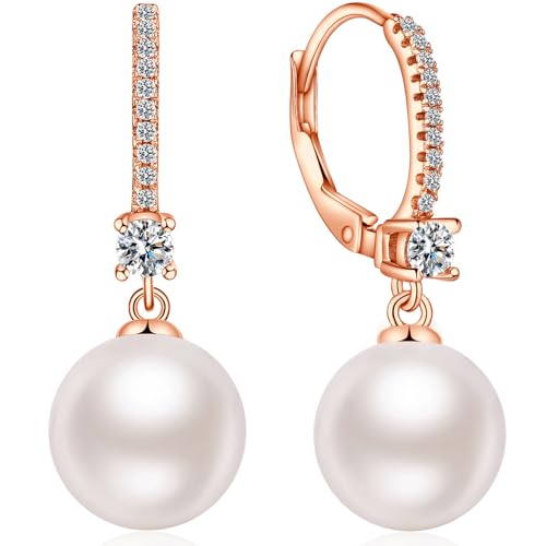 Perlenohrringe Hängend Ohrringe Rosegold Damen Perlen Ohrringe Rose Ohrhänger Perle Creole mit Perle von jiamiaoi