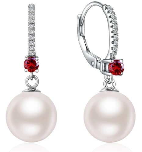 Perlenohrringe Silber 925 Hängend Perlen Ohrringe Silber 925 Perle Creolen mit Perle Hängende Perlenohrringe Silber Hängend Perlenohrringe Silber Hängend Rot von jiamiaoi