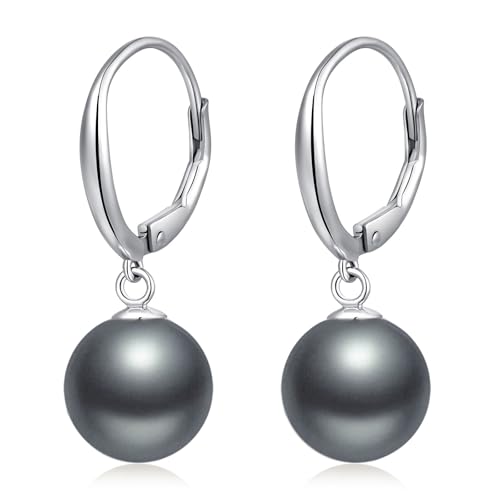 Perlenohrringe Silber 925 Hängend Perlen Ohrringe Silber 925 Perle Creolen mit Perle Hängende Perlenohrringe Silber Hängend Schwarz von jiamiaoi