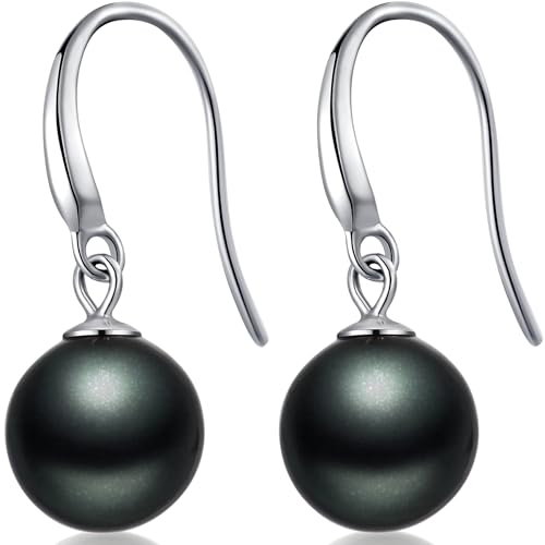 Perlenohrringe Schwarz Silber 925 Perlen Ohrringe Schwarz Ohrringe Silber Perle Hängend Schwarze Perlen Ohrhänger Damen von jiamiaoi