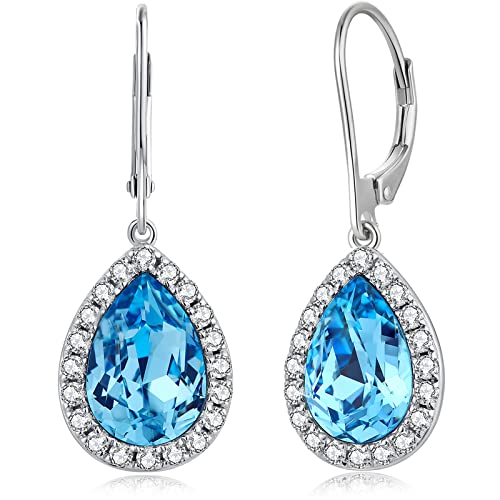 Damen Ohrringe Silber 925 Hängend - Tropfen Blau Modeschmuck Lang Weißgold Ohrstecker von jiamiaoi
