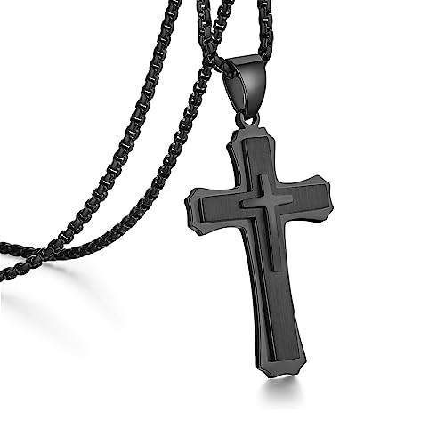 jiamiaoi Kreuz Kette Schwarz für Herren Damen Schwarze Kreuz Kette Männer Kreuz Anhänger Schwarz Kette mit Kreuz Silberkette 925 Kreuz Halskette Schwarz Silberkette mit Kreuz Frauen 22 Inches von jiamiaoi