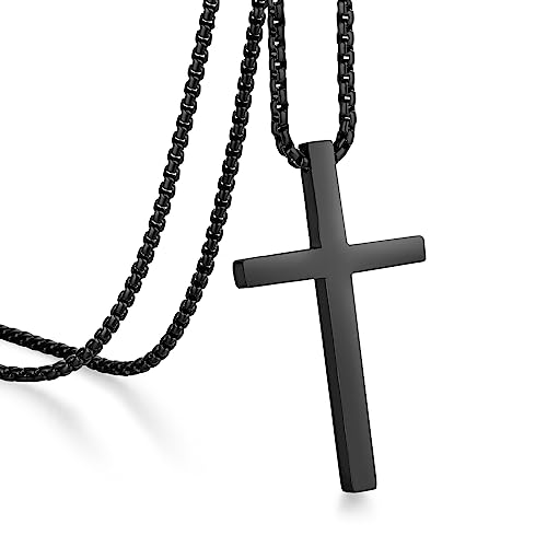 jiamiaoi Kreuz Kette Schwarz für Herren Damen Schwarze Kreuz Kette Männer Kreuz Anhänger Schwarz Kette mit Kreuz Silberkette 925 Kreuz Halskette Schwarz Silberkette mit Kreuz Frauen 24Inches von jiamiaoi