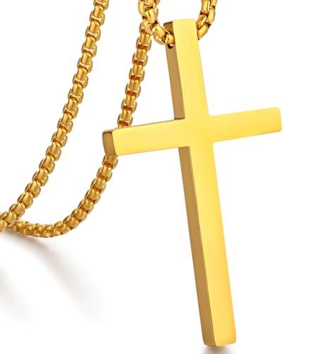 jiamiaoi Kreuz Kette Gold Farben Kette mit Kreuz für Herren Damen Kruzifix Anhänger Halskette Edelstahl 26'' Ketten von jiamiaoi