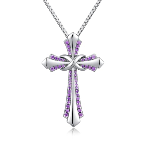 jiamiaoi 18K Wei?gold platted Kreuz Kette, Kreuz Anh?nger 925 Sterlingsilber Kreuz Kette mit 12 Monate Geburtsstein 925 Silberkette Kreuz Halskette f¨¹r Frauen von jiamiaoi