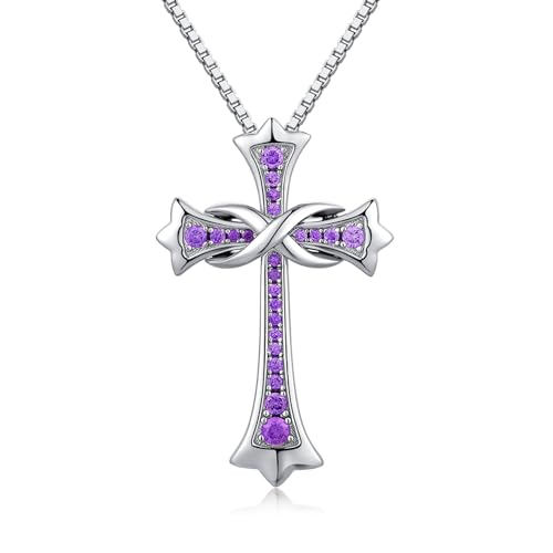 jiamiaoi 18K Wei?gold platted Kreuz Kette f¨¹r Frauen Kreuz Anh?nger 925 Sterlingsilber Kreuz Kette mit 12 Monate Geburtsstein 925 Silberkette Kreuz Halskette von jiamiaoi