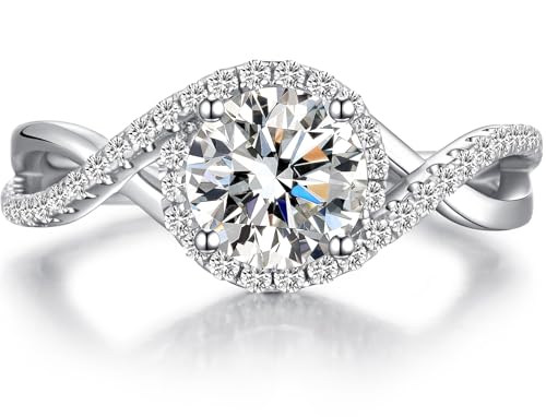 Weißgold Damen Ring 925 Silber Mit Diamant - Hochzeits-, Verlobungs- Und Ehering für Braut - 57 Zirkonia Mit Stein von jiamiaoi