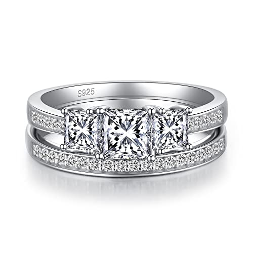 Damen Ring Silber 925 Weißgold Ring Damen Diamant Verlobungsringe Eheringe Versprechen Ringe 925 Sterling Silber Eheringe Versprechen Ringe Verlobungsringe Brautring Größe 60 Breiter Ring von jiamiaoi